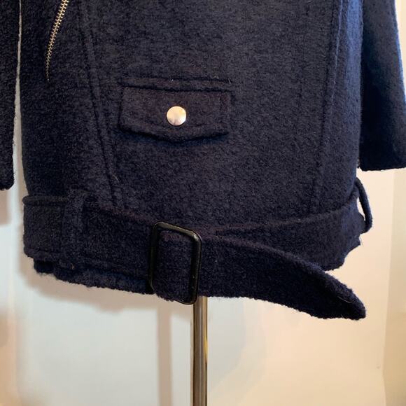 The Kooples navy blue wool blend moto biker coat size 34 or Extra Small XS - Picture 14 of 16